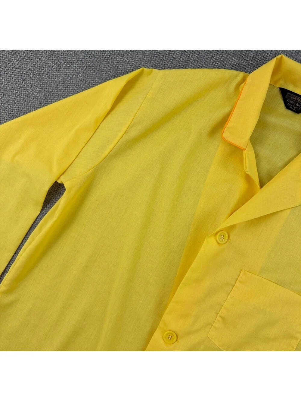 Vintage 70s Sears The Men’s Store Perma Prest Yellow Pajama Shirt Size S 34/36